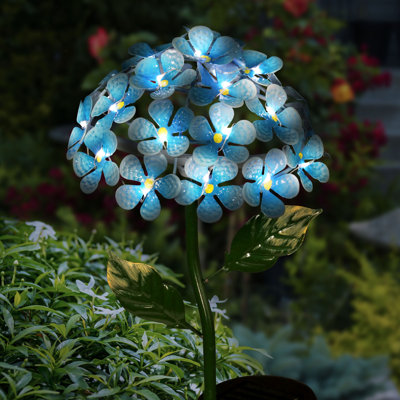 Exhart Solar Metal Hydrangea Garden Stake with Twenty-Six LED Lights, 7 by 21 Inches