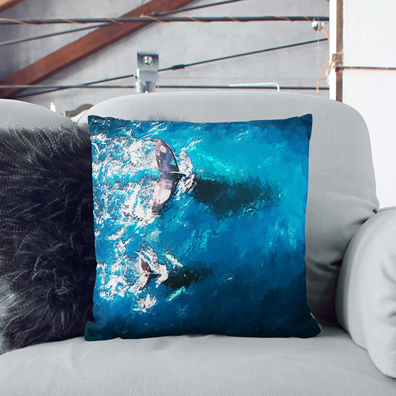 Mother and Calf Humpback Whale Cushion with Filling, 40cm H x 40cm W x 15cm D, Black