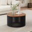 Table basse ronde avec finition bleue, plateau en bois d'acacia massif de 30 pouces et base noire pour le salon