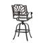 Chaise de bar pivotante en aluminium coulé cuivré avec accoudoirs ornés de volutes de l 21,6 po x P 25,5 po et de H 48,81 po