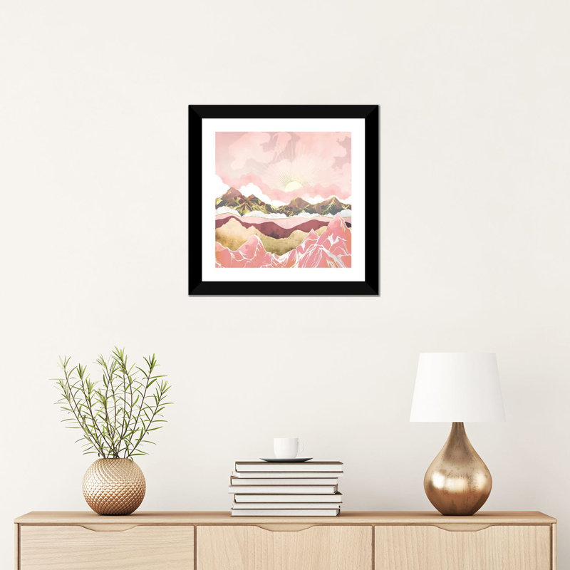 Blush Summer Sunrise - impression d'art graphique, 16" H x 16" W x 1" D, Blanc, Papier encadré noir