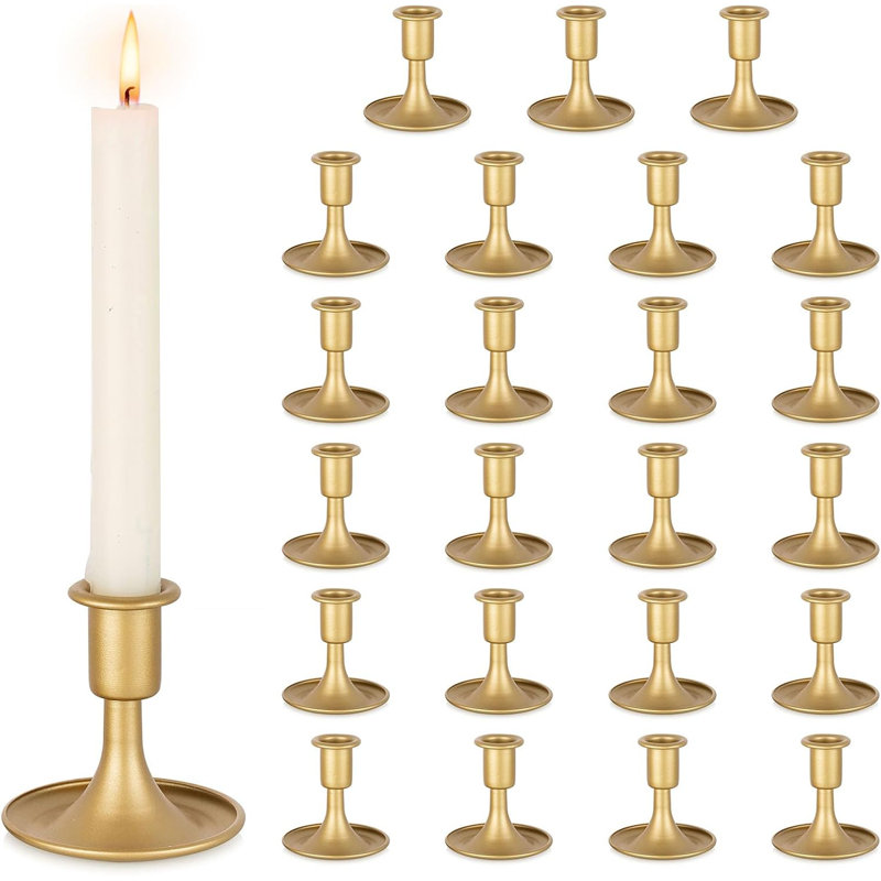 Set Of 24 Gold Metal Taper Candle Holders