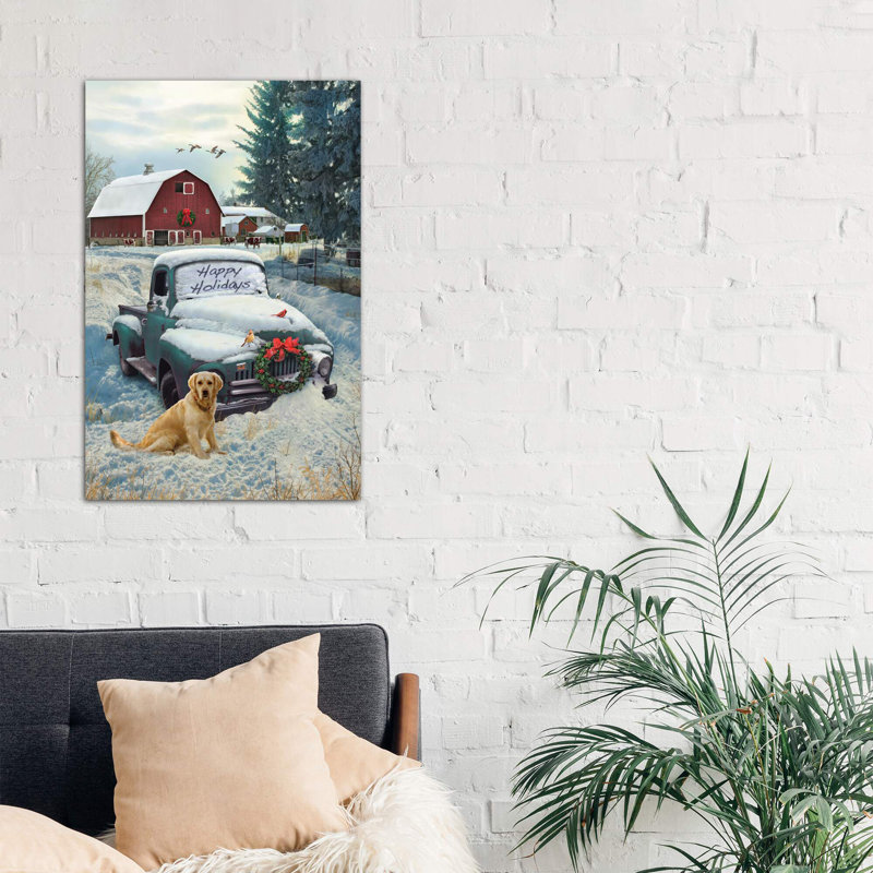 Holiday Truck - Painting on Canvas, Black Floater Framed, 101.6 cm H x 66.04 cm W