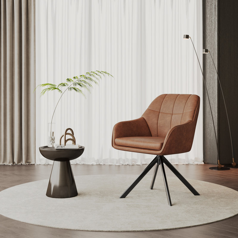 Upholstered Metal Upholstered Back Armchair, 6, Dark Brown PU