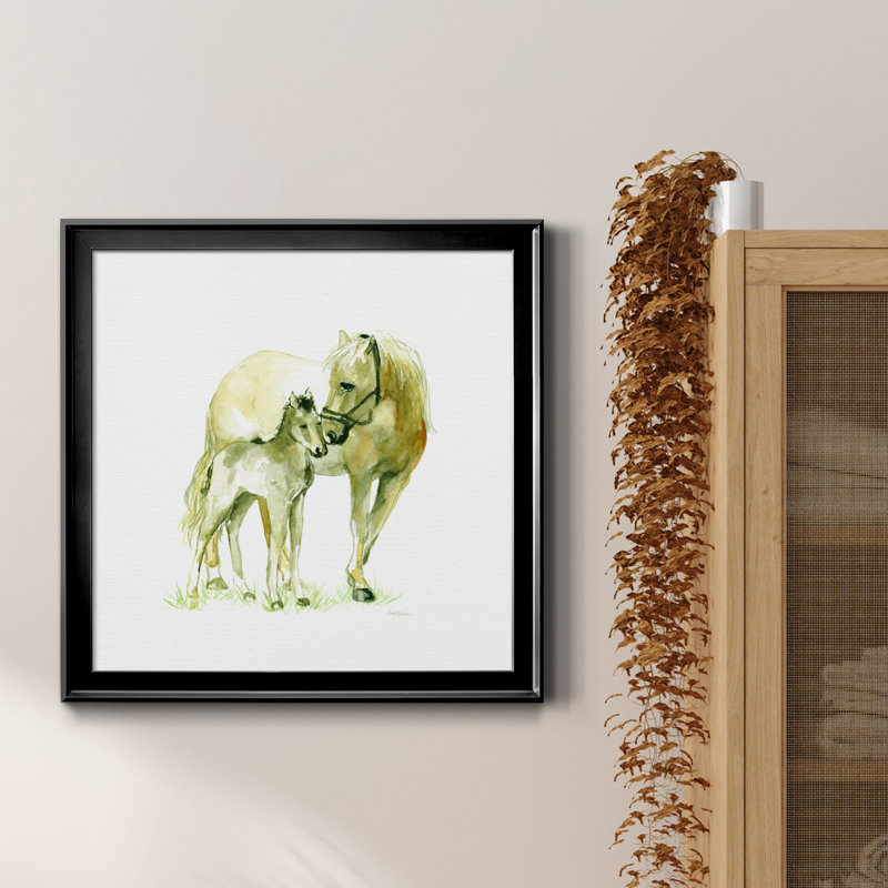 Cheval et poulain - peinture sur toile encadrée, H 17,5 po x l 17,5 po x P 1,5 po, Cadre noir