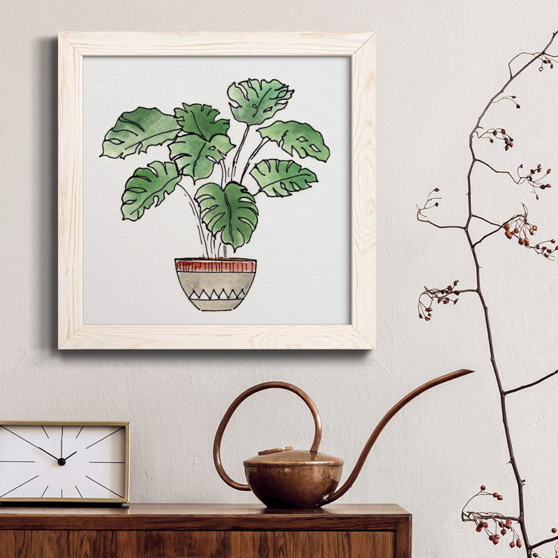 Boho Greenery II - peinture sur toile encadrée, Toile avec cadre blanc patiné, H 17 po x l 17 po x P 1,5 po