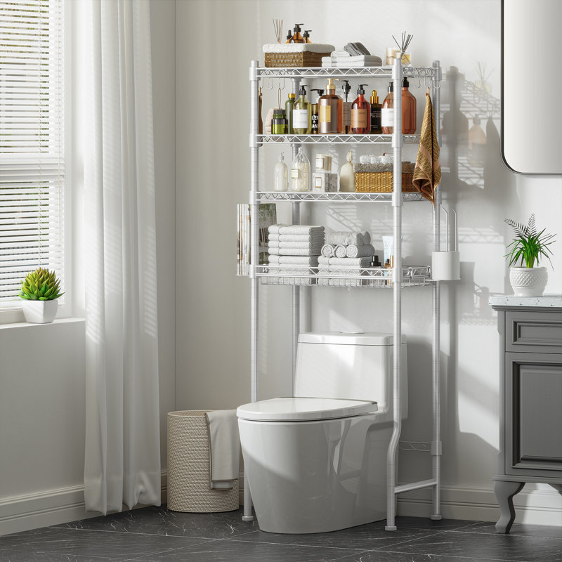 Ronaya Metal Adjustable Over the Toilet Storage, 4-Tier Freestanding Bathroom Storage Shelf, White