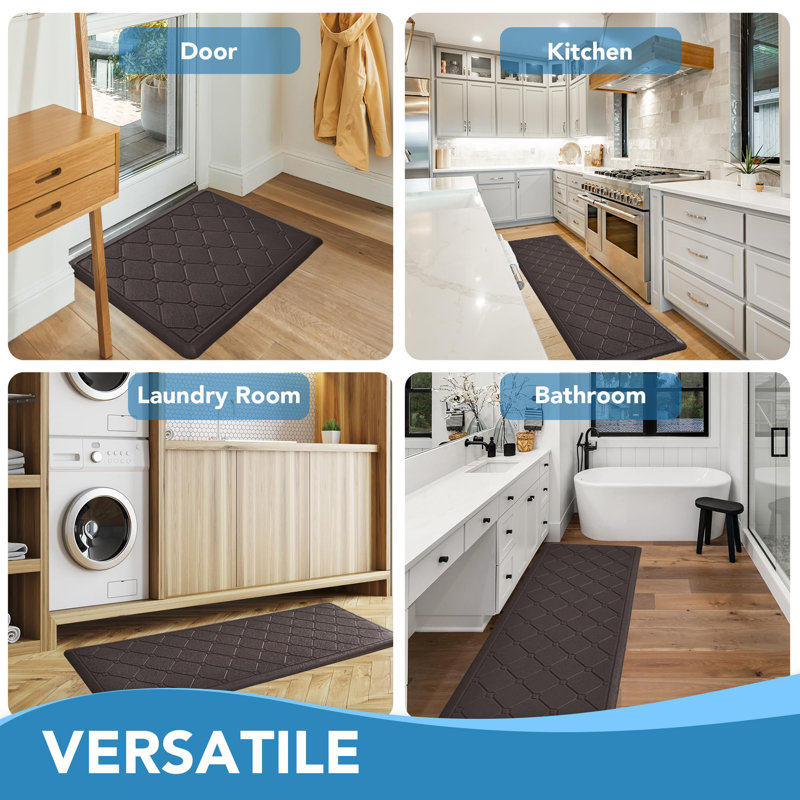 Embossed Diamond Kitchen Mat with Non-Slip Backing, Chocolate, Rectangle 1'5" x 2'4"