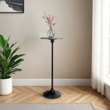 Luxury Marble End Table, Tall Round Marble & Metal Side Table Modern Accent Table or Drink Table For Living Room, Bedroom, 27”
