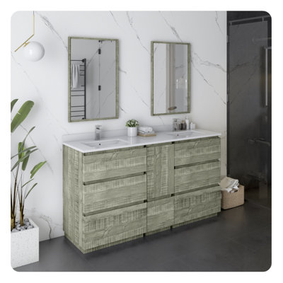 Loon Peak Formosa 60"" Free-Standing Double Sink Bathroom Vanity Set with Mirror (Faucet Not Included) -  Fresca, FVN31-241224ASH-FC