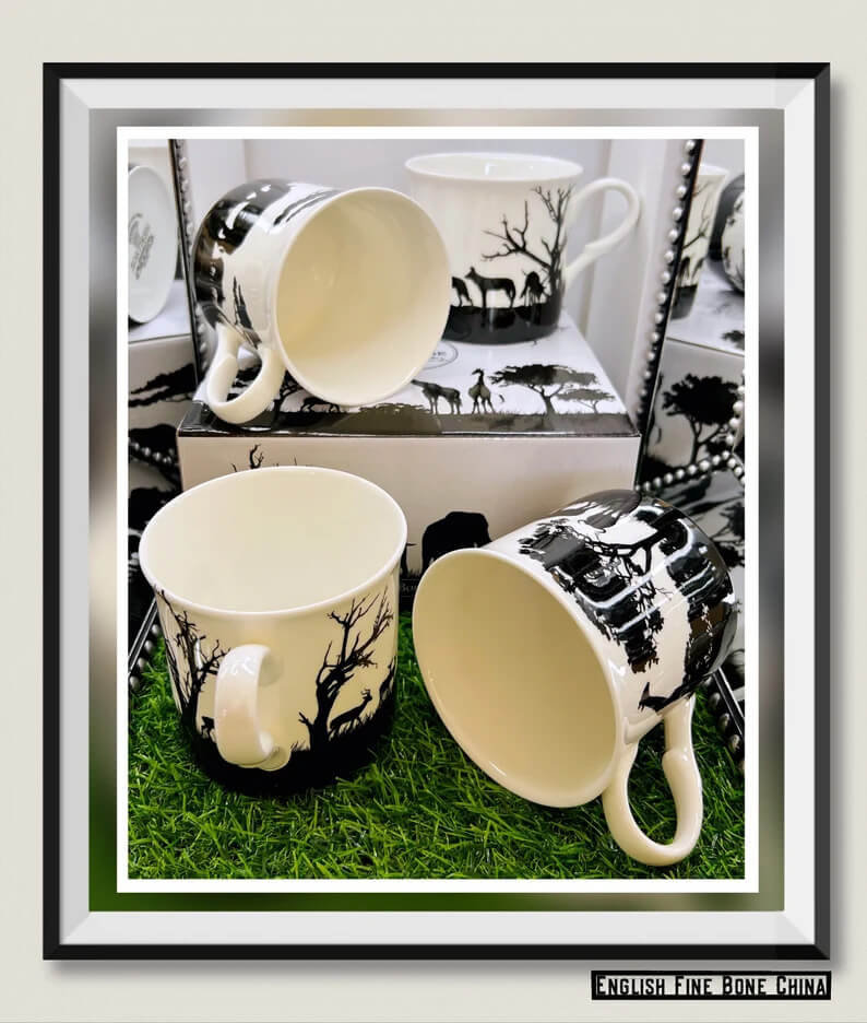 SAFARI Large Fine Bone China Set Of 4 Cups