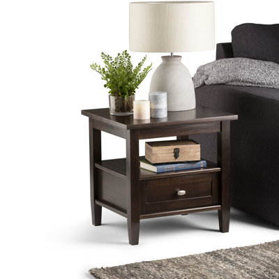 Table de bout en bois massif de style Shaker avec tiroir de rangement Warm