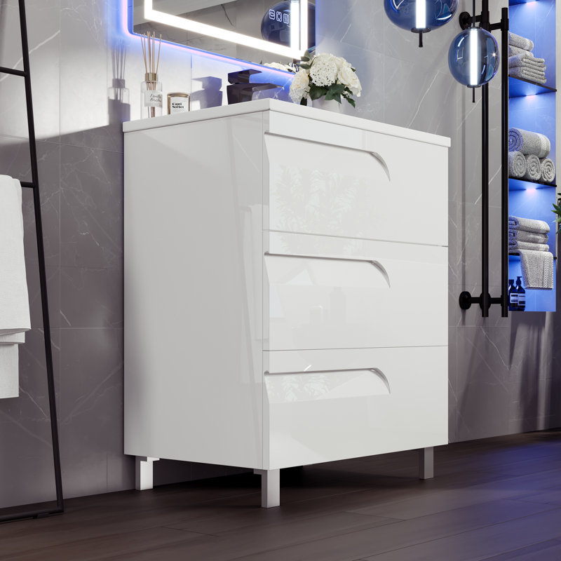 Meuble-lavabo l 18 po x P 18 po avec comptoir en porcelaine Alberthe, Blanc