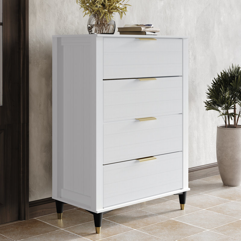 Commode 4 tiroirs en blanc, Blanc