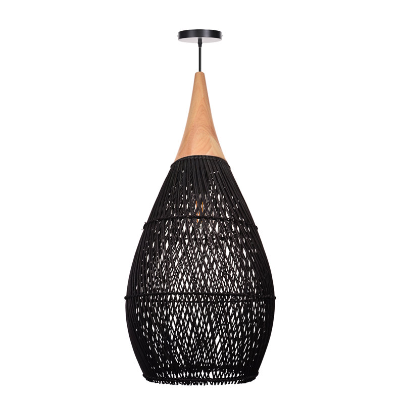 Luminaire suspendu géométrique naturel à 1 lumière Corlyn, Noir, noir, noir, noir, H 33,46 po x l 13,77 po x P 13,77 po