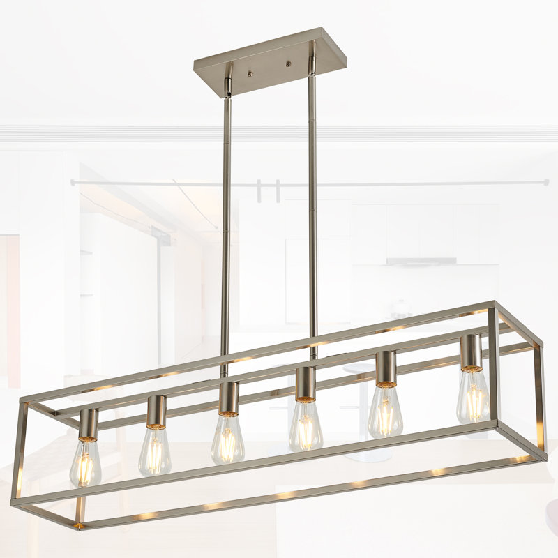 Luminaire suspendu linéaire 6 lumières Rast, Nickel brossé
