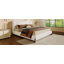 Élégant lit tapissier avec pieds en bois massif brun foncé, centre de chambre luxueux et confortable