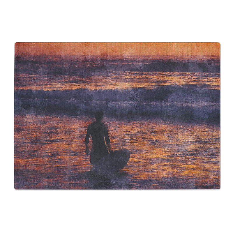 Tempered Glass Surfer at Sunset Chopping Board, 28.5 cm x 39 cm