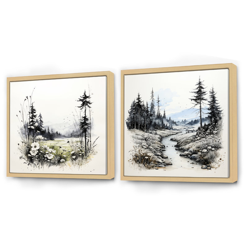 Faune sauvage, fleurs d'hiver - ensemble de 2 montagnes carrées, Cadre flottant brun, H 16 po x l 33 po