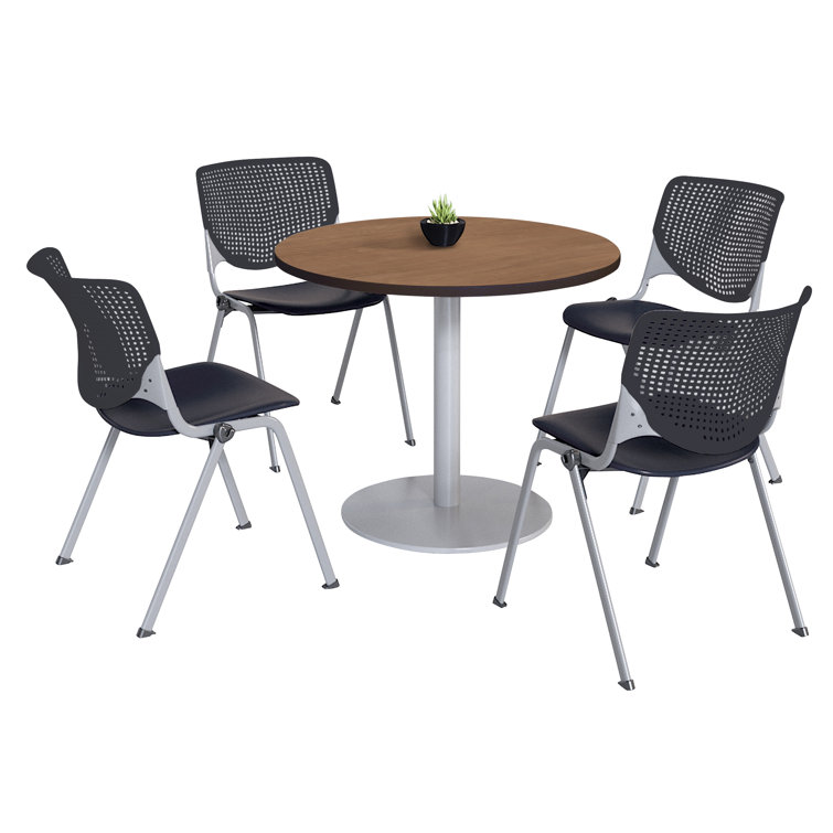 Mode Round Breakroom Table Set With 4 Kool Stacking Chairs