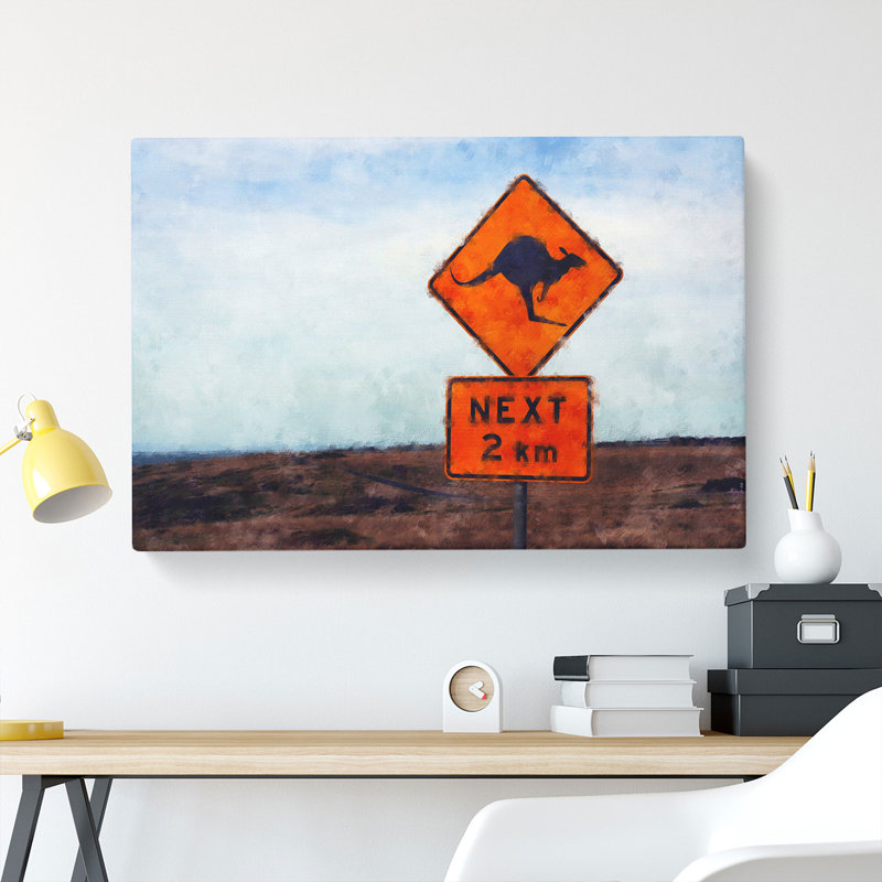 Kangaroo Sign - Wrapped Canvas Painting, 35cm H x 50cm W x 3cm D