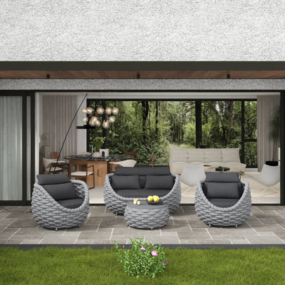 Giany Fully Assembled Altuminum Frame 4 - Person PVC-coated polyester Rope Outdoor Seating Group with Cushions