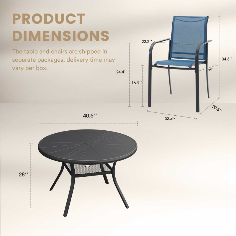 Ensemble repas d'extérieur en aluminium pour 4 personnes, Noir / Bleu