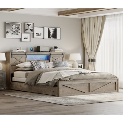 Storage Beds King Frame, Mdf Metal Farmhouse Style For Home Bedroom