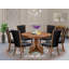 Ensemble de table de salle à manger 7 pièces pour 6 personnes comprenant une table ronde avec piédestal et 6 chaises Parson en tissu noir, noyer antique-34777585-65942661-65942715