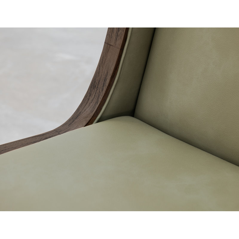 Chaise rembourrée, Similicuir vert, Bois brun