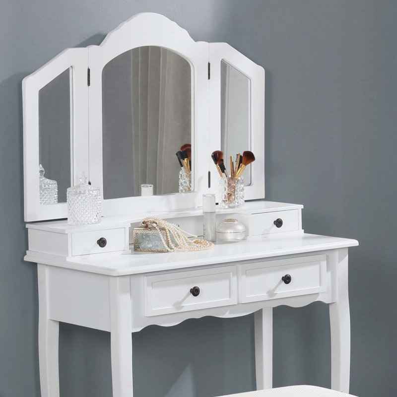Devhan Make-up Vanity Table and Stool Set, White