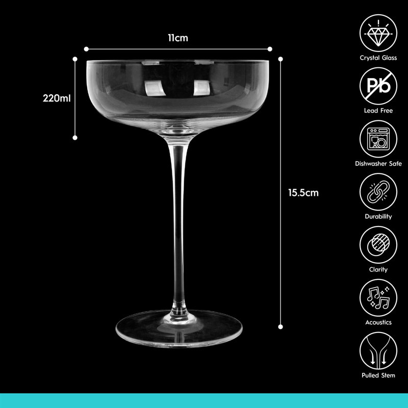 Argon Tableware Hoxton Crystal Champagne Coupe Glasses, Set of 6