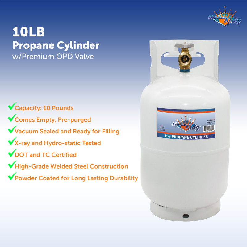 White 10 Pound Steel Propane Tank with OPD Valve