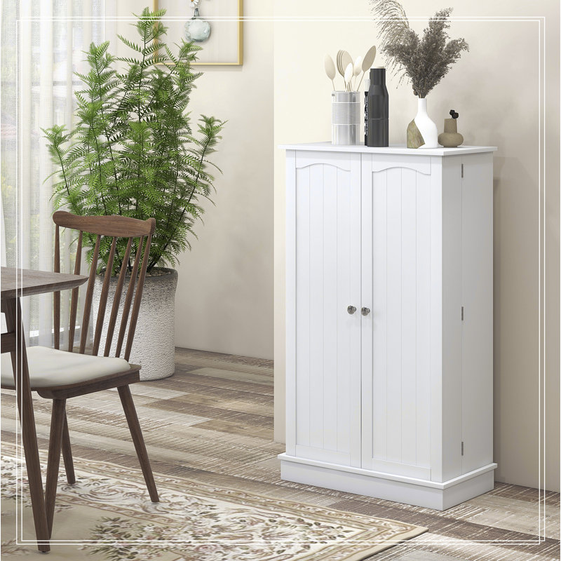 Modern Freestanding Kitchen Cabinet with 12 Door Shelves, White