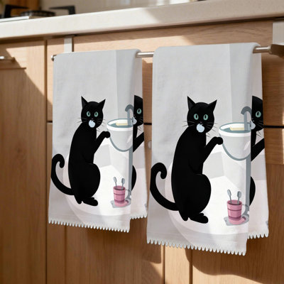  Linges de cuisine en microfibre, linges à vaisselle réutilisables absorbants, décoratifs résistants à la décoloration, 16 po x 24 po, brossage pour chat noir