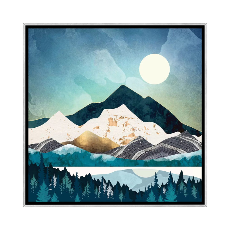 «Evening Forest», reproduction d'impression, H 18 po x l 18 po x 1,5 po, Pas de tapis, Toile avec cadre argenté