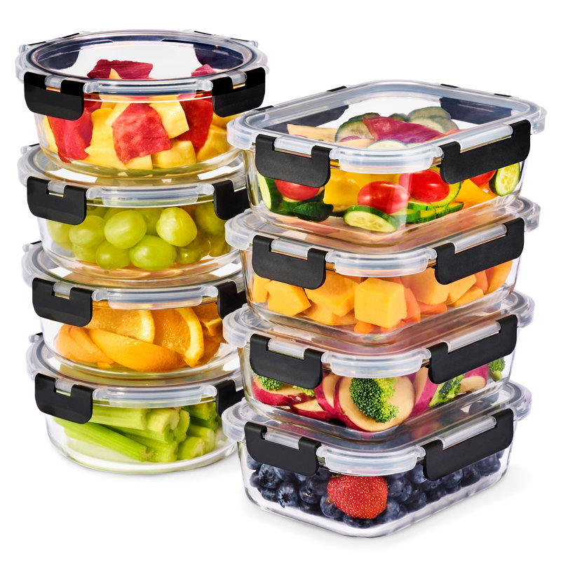  Ensemble de 8 contenants de préparation de repas en verre avec couvercles hermétiques Sorbus