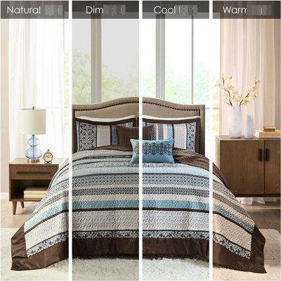 5 Piece Quilt In Blue For Full/queen, Geometric And Motifs, Solid Reverse, Elegant Bedroom Addition Full/queen , With Pillows, Design, Brushed Fabric Reverse Comfort