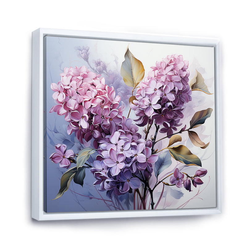Lilas, harmonie mystique sur toile, Cadre flottant blanc, H 36 po x l 36 po
