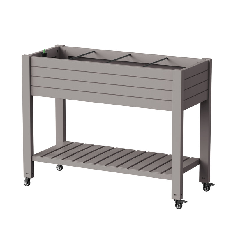 43.33"w Resin Raised Garden Bed With Wheels(Light Brown/Gray), Light Brown (Gray)