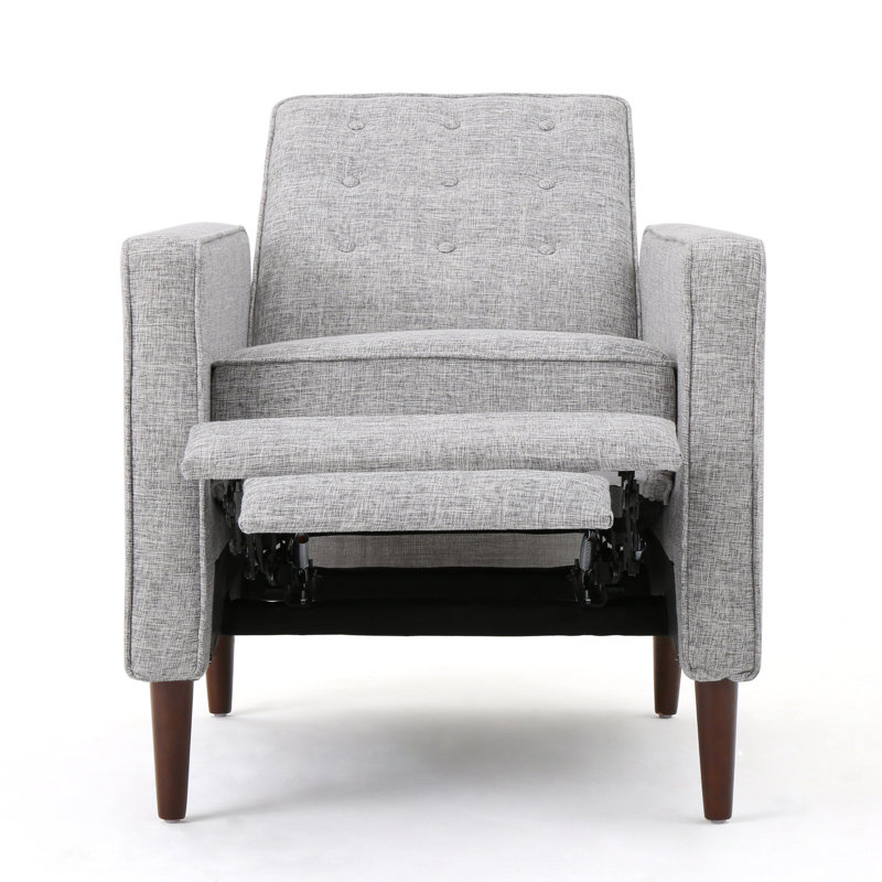 Button Tufted Upholstered Manual Push-Back Recliner , Light Gray Polyester