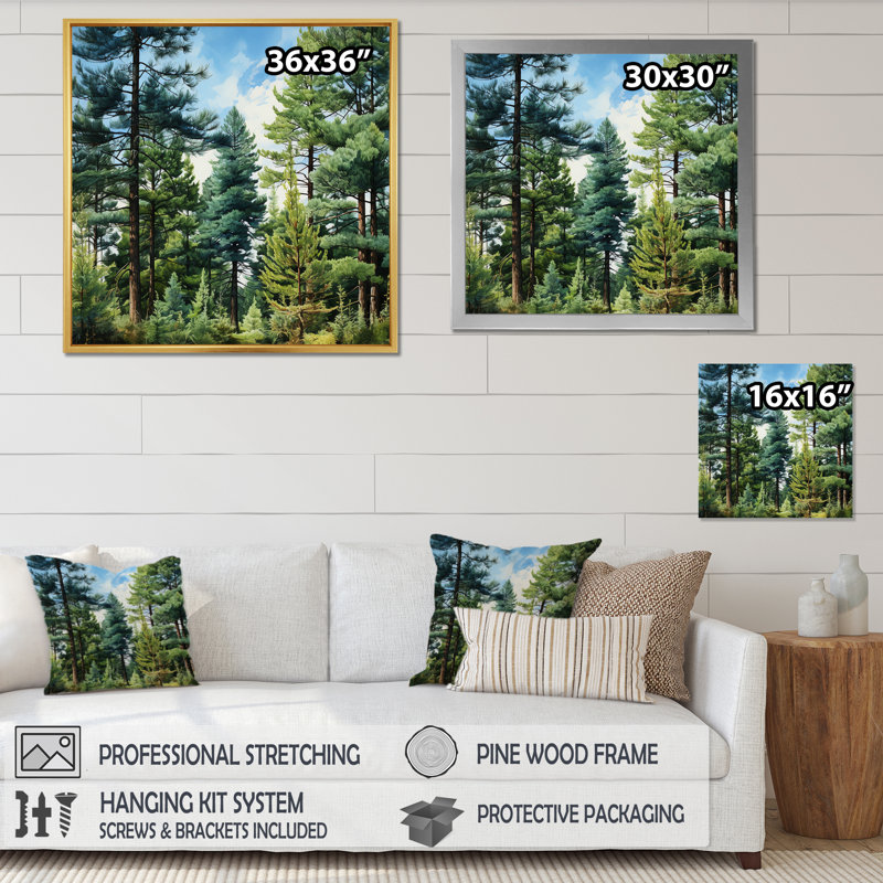 Green Pine Tree Emerald Symphony - impression, H 36 po x l 36 po x P 1,5 po, Cadre flottant doré
