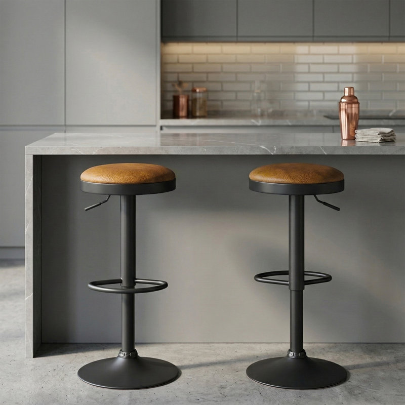 Swivel Upholstered Adjustable Height Counter Stool with Metal Frame, Orange