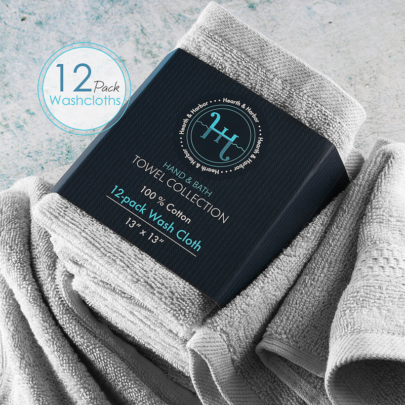 Rivage Soft 100% Cotton Washcloth Towel Set, Gray
