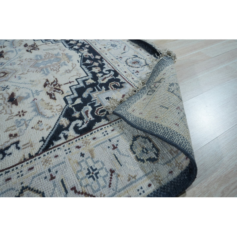 Ivory Hand-Knotted Wool Framed Medallion Modern Geometric  Contemporary Carpet Rug, 2'6 x 8'