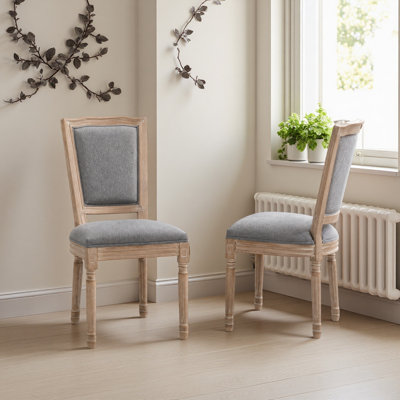Farmhouse Solid Wood Frame Dining Chairs with Cushioned Linen Seat & Top-Wide Backrest for Kitchen, Dining Room, Living Room, Set of 2