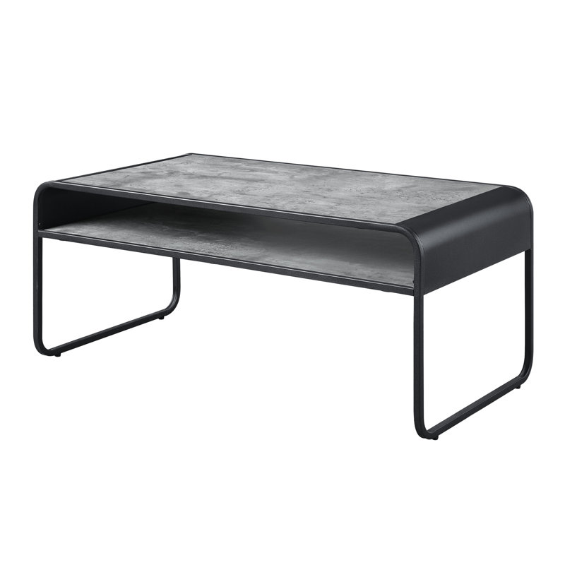 Table basse 42 "en béton et métal gris avec tablette