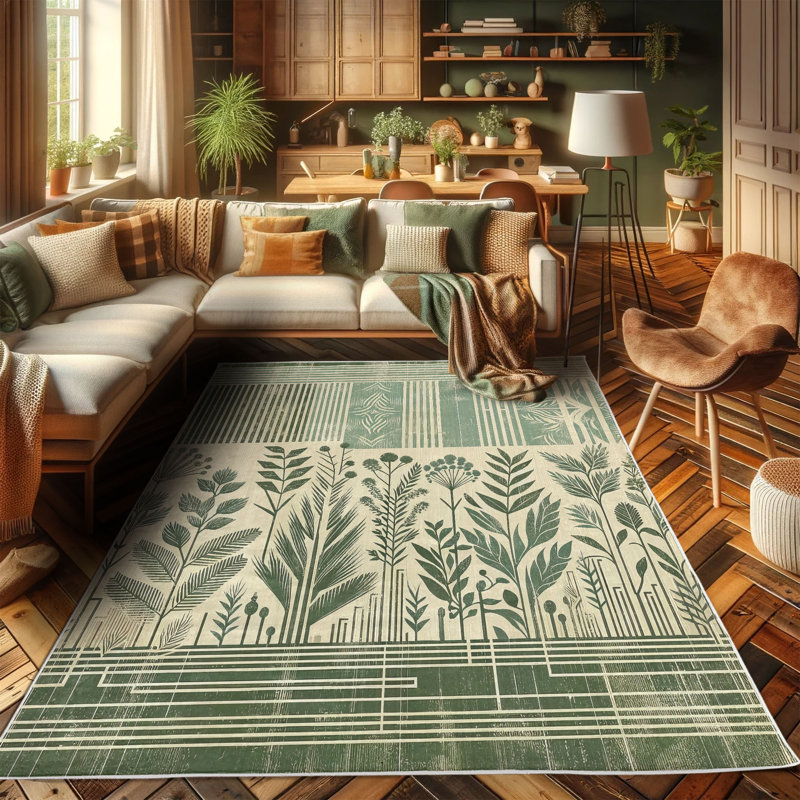 Leafy Design Blue and Beige Synthetic Area Rug 2'3" x 3'9"