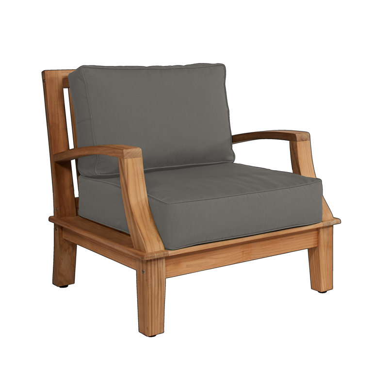 Kauffman Grande Teak Outdoor Club Chair, Charcoal Grey Sunbrella®, Natural Sanded