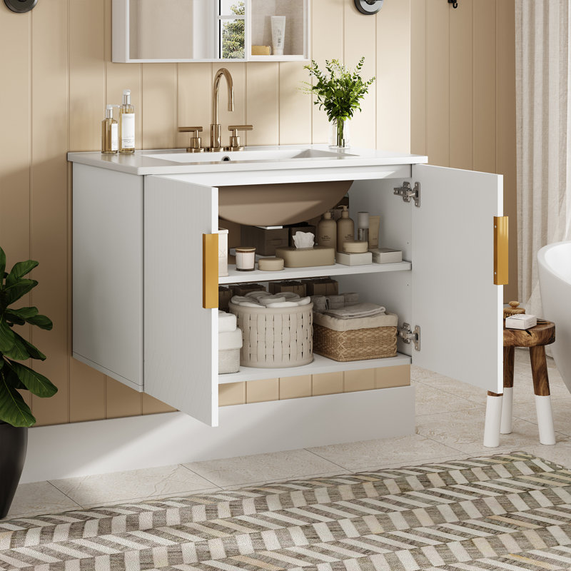 Meuble-lavabo 30 po avec lavabo en céramique rétro
